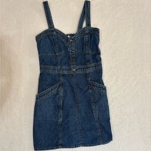 Y2K Girly Sweetheart Denim Button-Up mini with Smocked bodice Dress Size Large